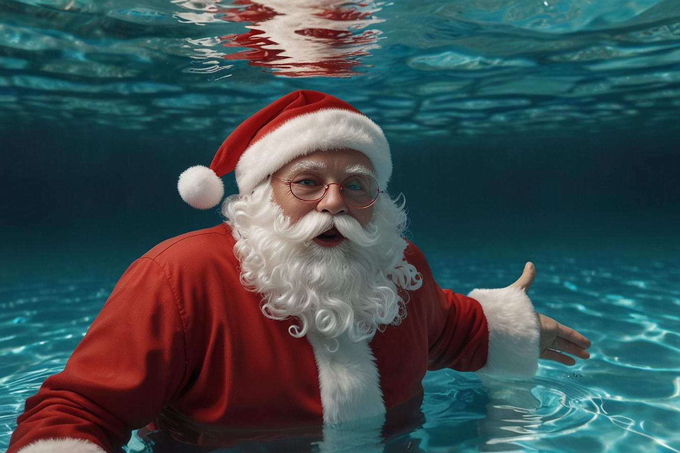 Santa Cluse in Swimming Pool